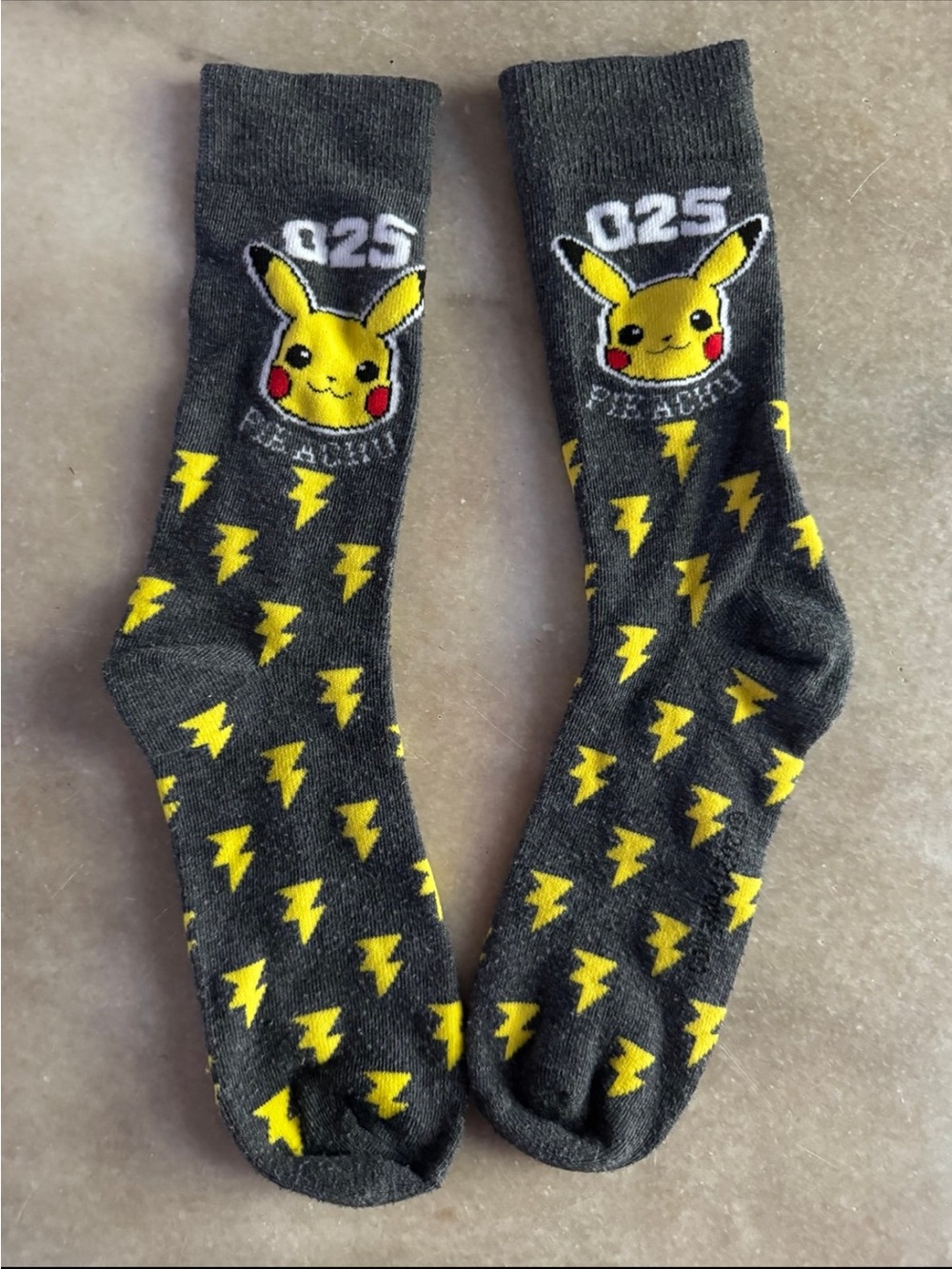 Pikachu Lightning Boys Crew Socks - Gray & Yellow